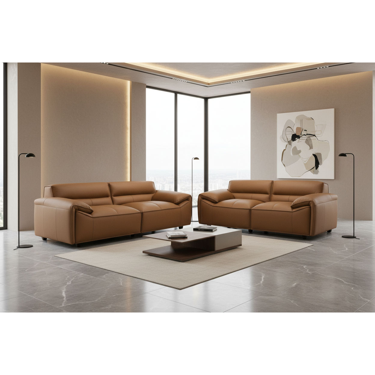 Sparkler Full Leather Lounge Set in Tan