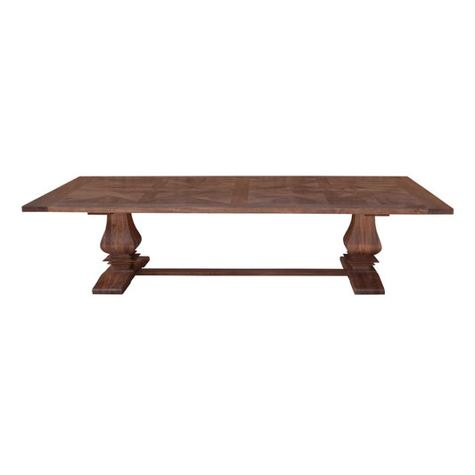 KAVALA mango wood dining table by MyChocolateWood, 245cm American oak finish, showing the smooth tabletop and sturdy legs.