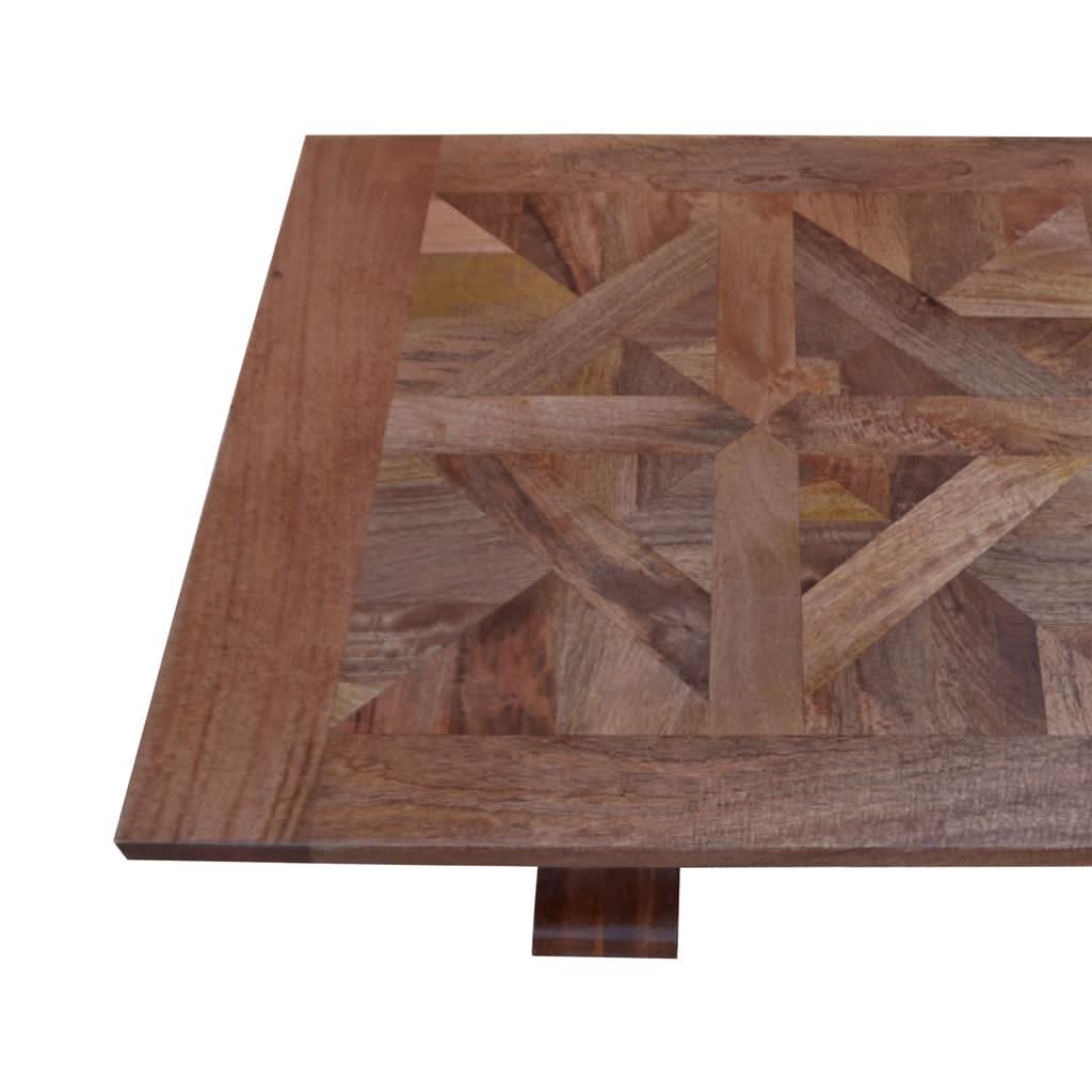 Kavala Mango Wood Parquetry Coffee Table in American Oak color by MyChocolateWood, showcasing intricate wooden pattern and smooth finish.