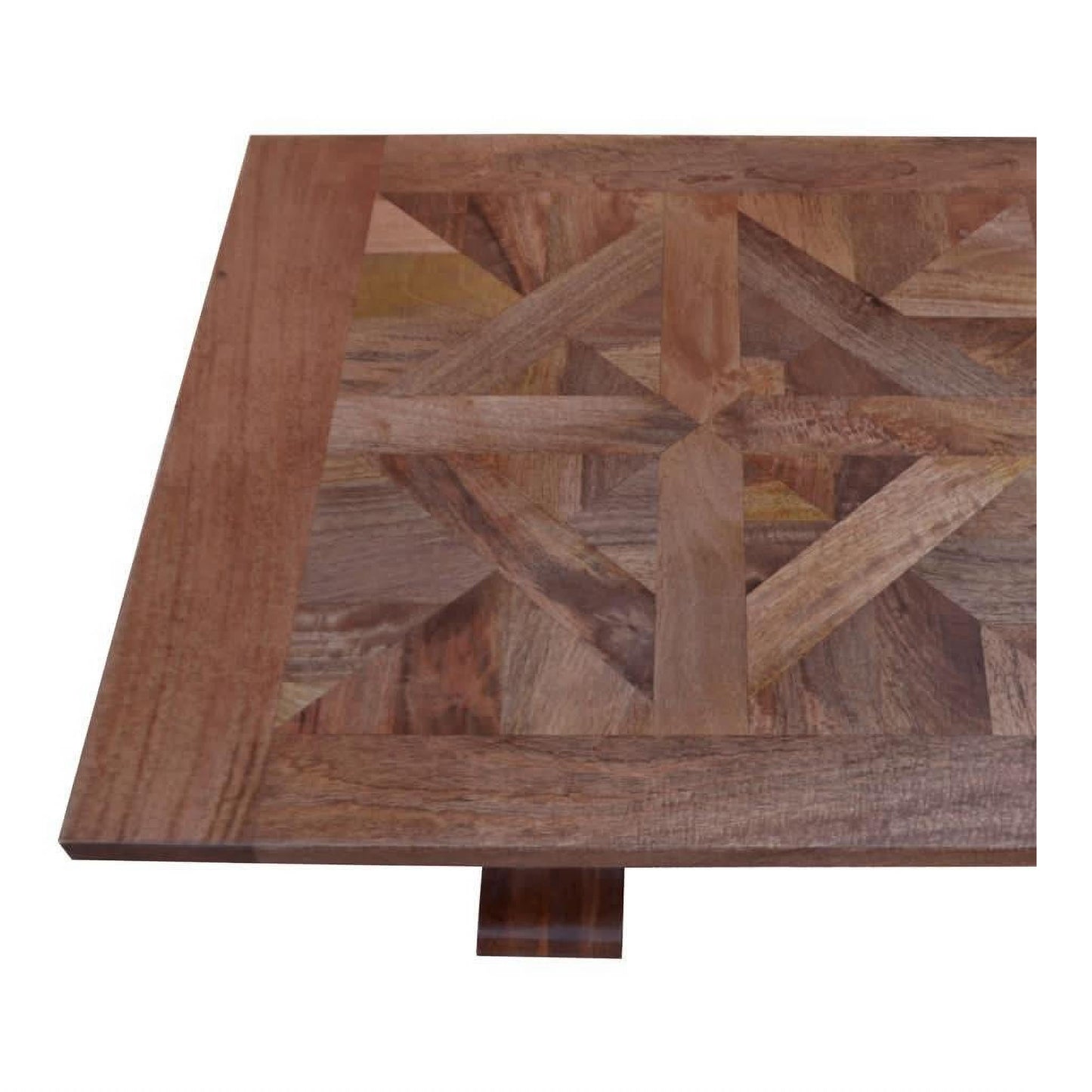 Kavala Mango Wood Parquetry Coffee Table in American Oak color by Chocolate Wood, showcasing intricate wooden pattern and smooth finish.
