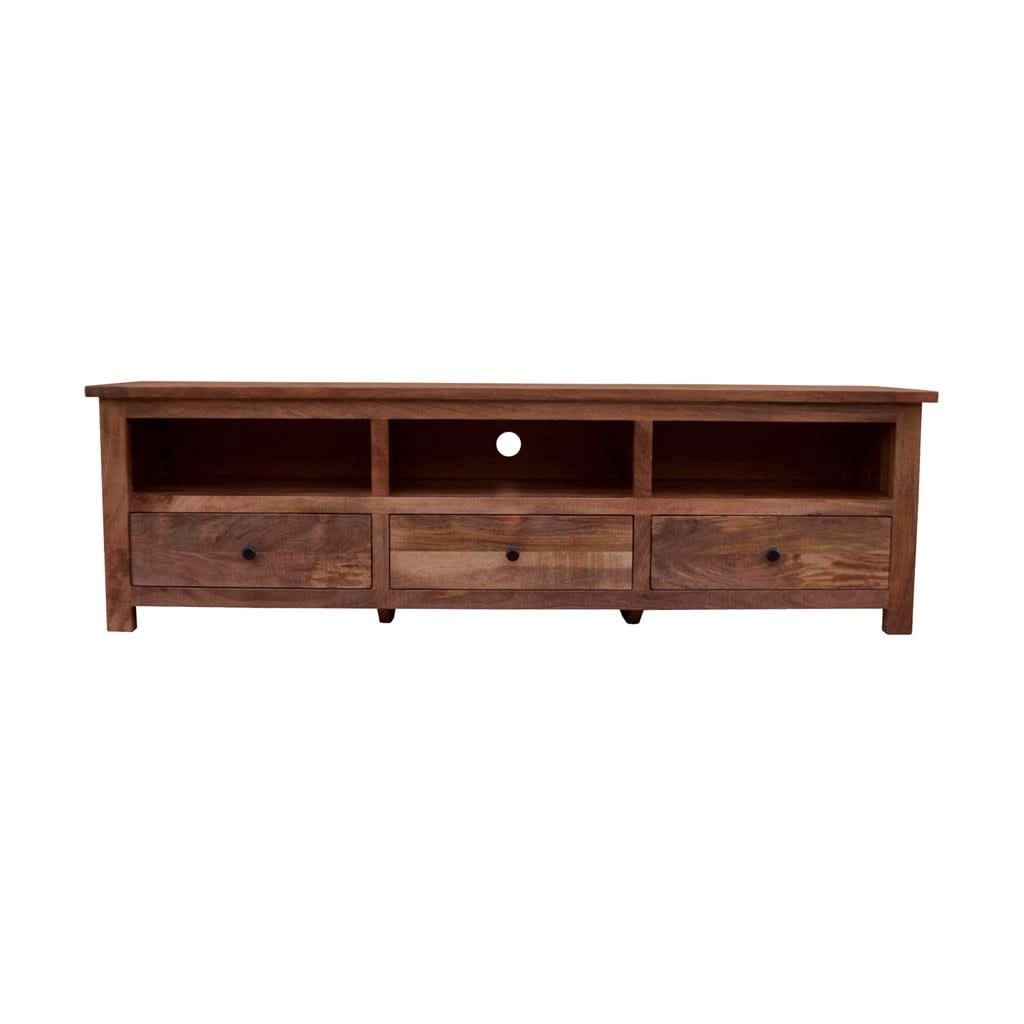 KAVALA MANGO WOOD PARQUETRY 3 DRAWERS TV UNIT AMERICAN OAK COLOUR - EOFY SALE