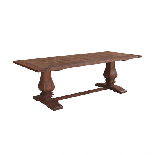 KAVALA mango wood dining table in American oak color, 245cm, showcasing a sleek, polished surface and sturdy design.