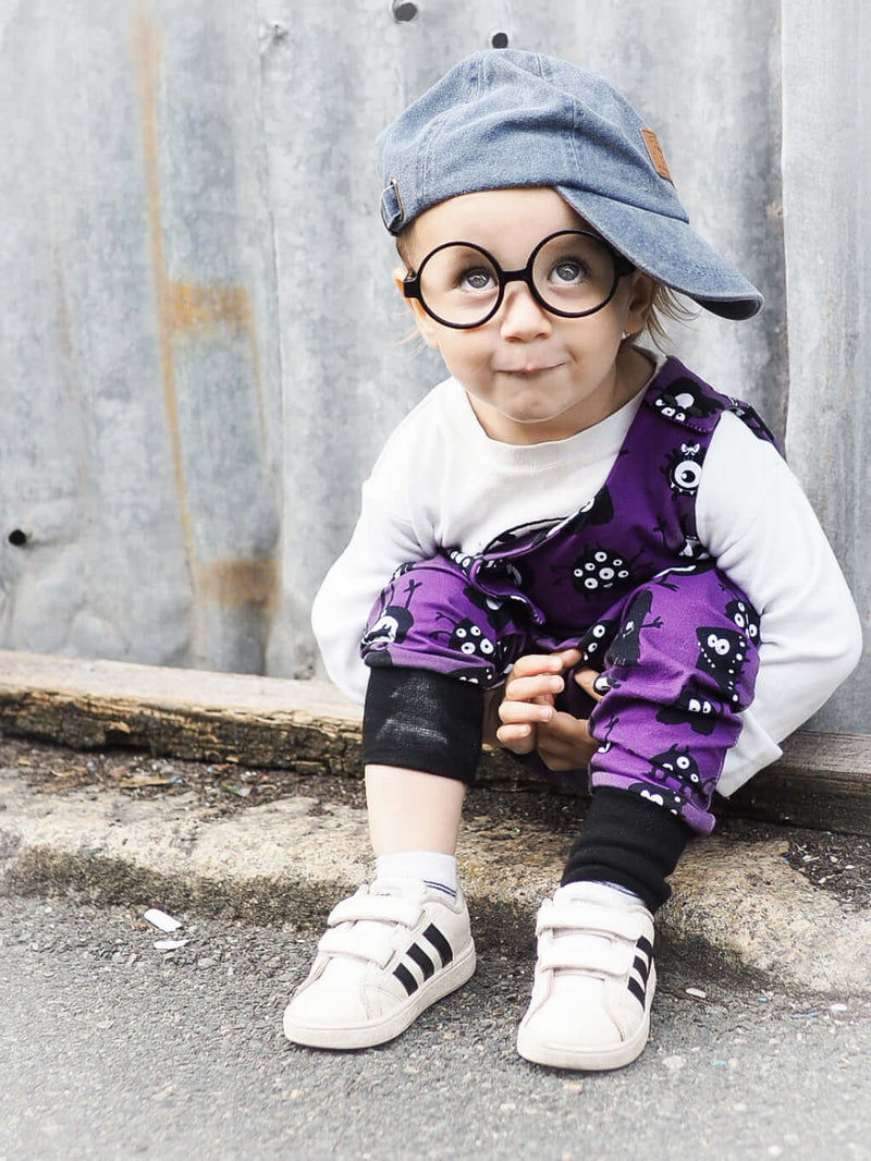 Lottie & Lysh purple moster dungarees