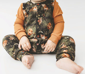woodland fox footless sleepsuit by Lottie & Lysh