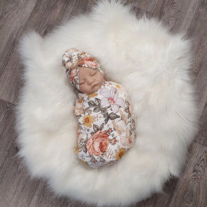 New baby floral swaddle gift set. Made in the UK