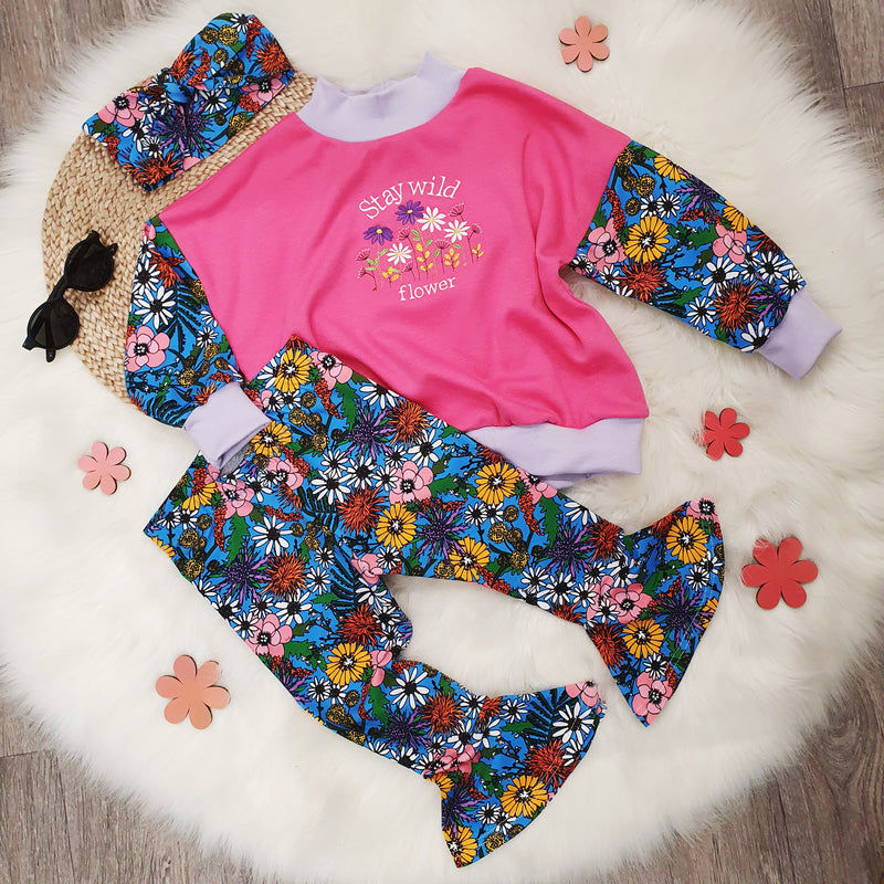 Retro floral flares and sweatshirt set