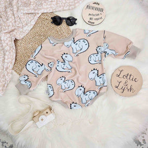 Dinosaur sweater romper by Lottie & Lysh