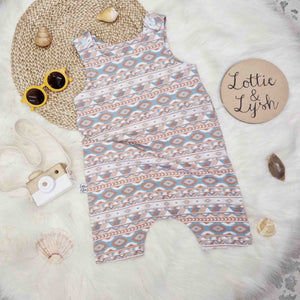 aztec print short summer romper for boys and girls