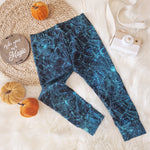 black and blue baby and toddler leggings with a spiderweb print