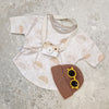 white tshirt with beige suns by lottie & lysh