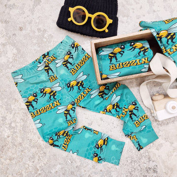 buzzin bee printed baby boy leggings by Lottie & lysh made in the uk