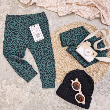 green and black leopard print baby and toddler leggings