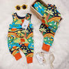 scandi inspired toddler dungarees in rainbow colours