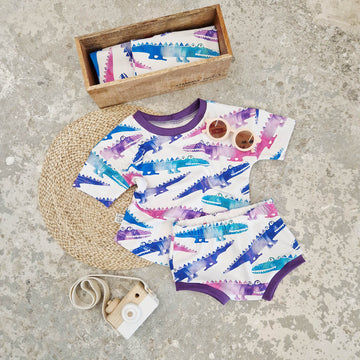 crocodile print tshirt and bummies shorts set for kids