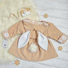 girls beige wool coat with floral lining and bunny ears on hood