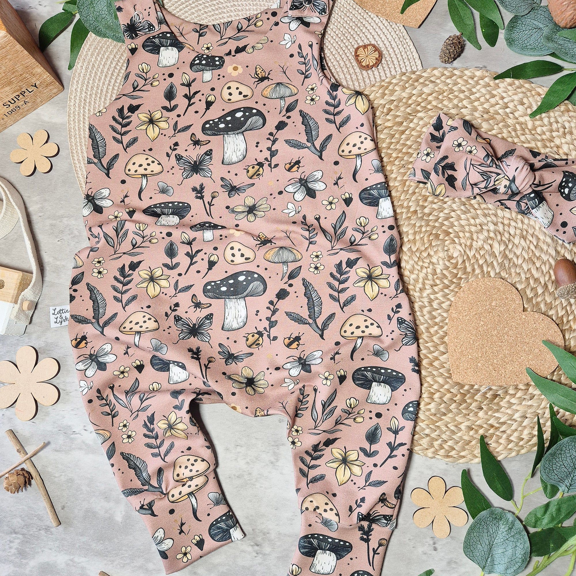 mushroom print dungarees for kids