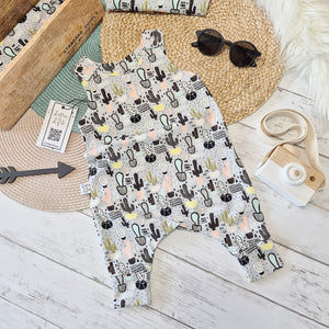 cactus print baby and toddler dungarees