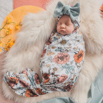 baby girl floral swaddle and turban
