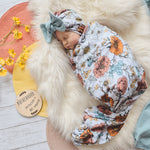 baby girl floral swaddle blanket and hat set