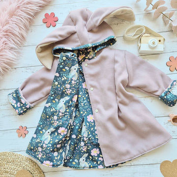 vegan wool kids coat with bunny ears