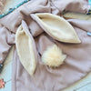 girls jacket with bunny ears on the hood and removeable pom tail in cream
