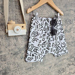 black and white 90 s style graphic print shorts for kids