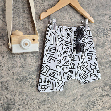 black and white 90 s style graphic print shorts for kids