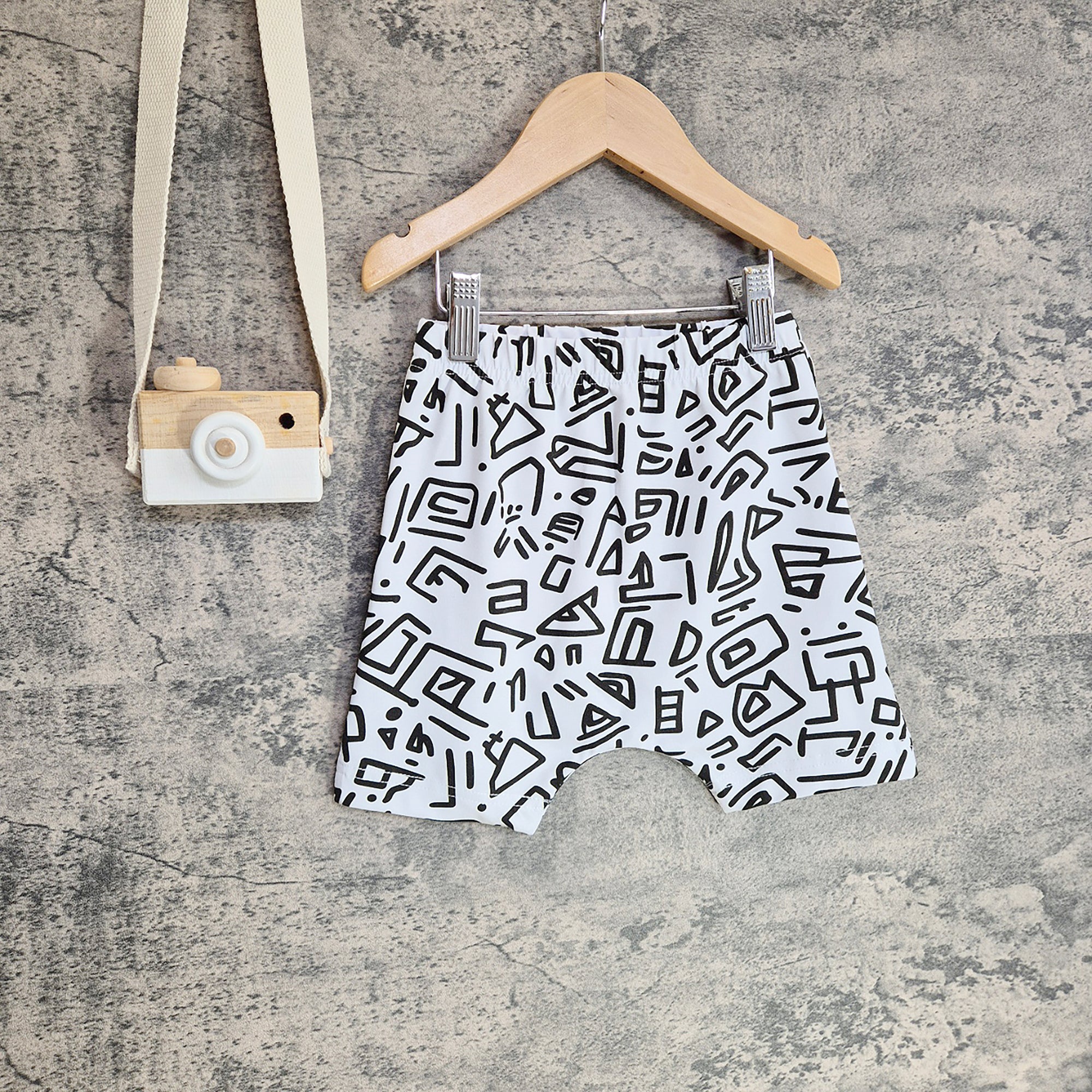 harem style baby and toddler shorts handmade in the UK by Lottie & Lysh