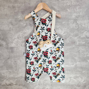 tattoo style rose and bird print baby and toddler romper
