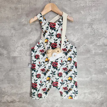tattoo style rose and bird print baby and toddler romper