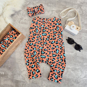 Coral Leopard print oversized romper