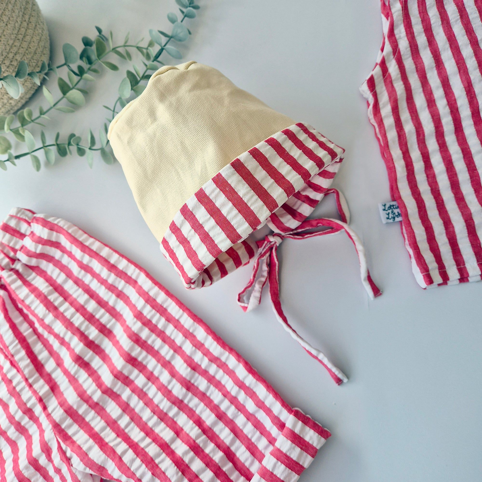 reversible striped bonnet for kids handmade in the UK by Lottie & Lysh