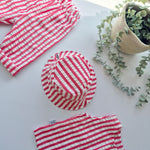 red and white striped seersucker bucket hat for kids