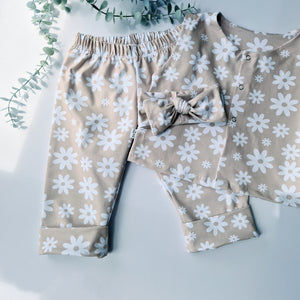 beige and white flowered trousers and top set for kids by Lottie & Lysh
