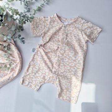 Leopard print summer romper for babies and toddlers