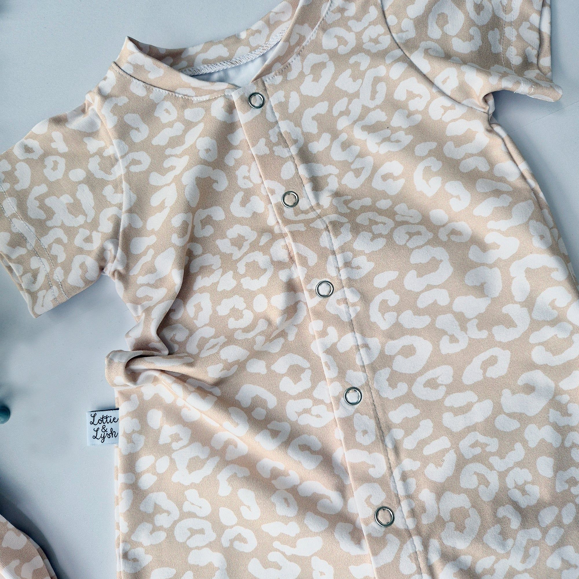 Neutral leopard print summer romper for kids by Lottie & Lysh