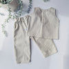 Kids cotton outfit with pinstripe detail. Waistcoat and trousers handmade in Cornwall 