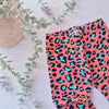 orange and blue leopard print leggings for babies and kids. Handmade in the UK by Lottie & Lysh