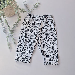 black and white 90s style print baggy trousers for kids 0-10 years