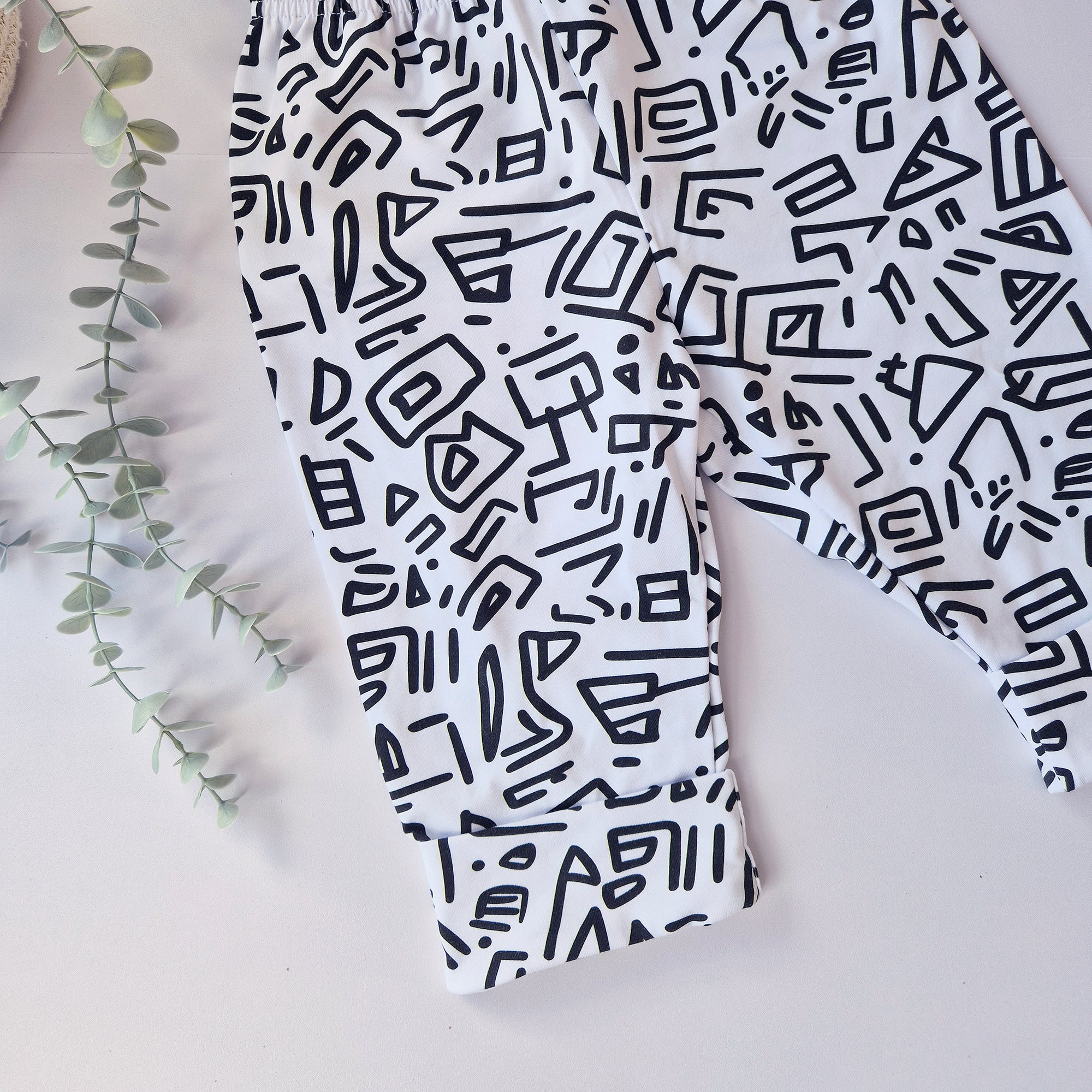 kids baggy black and white printed jersey trousers