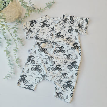 Dragons on Motorcycles printed shortie romper for kids
