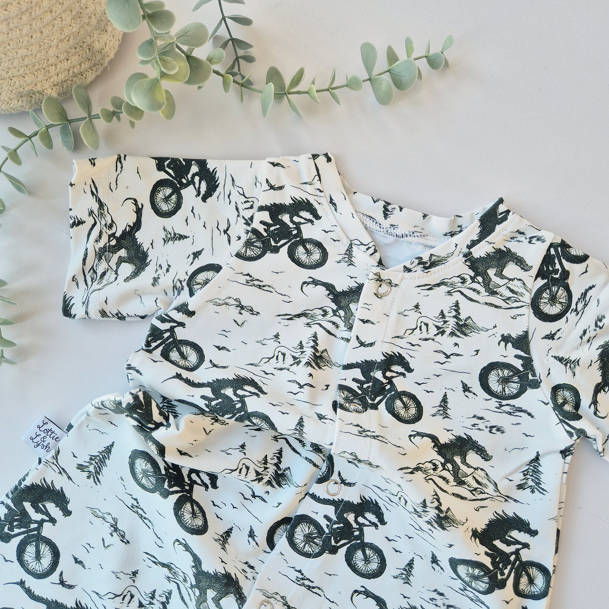 Kids summer shortie romper by Lottie & Lysh featuring an exclusive dragon print
