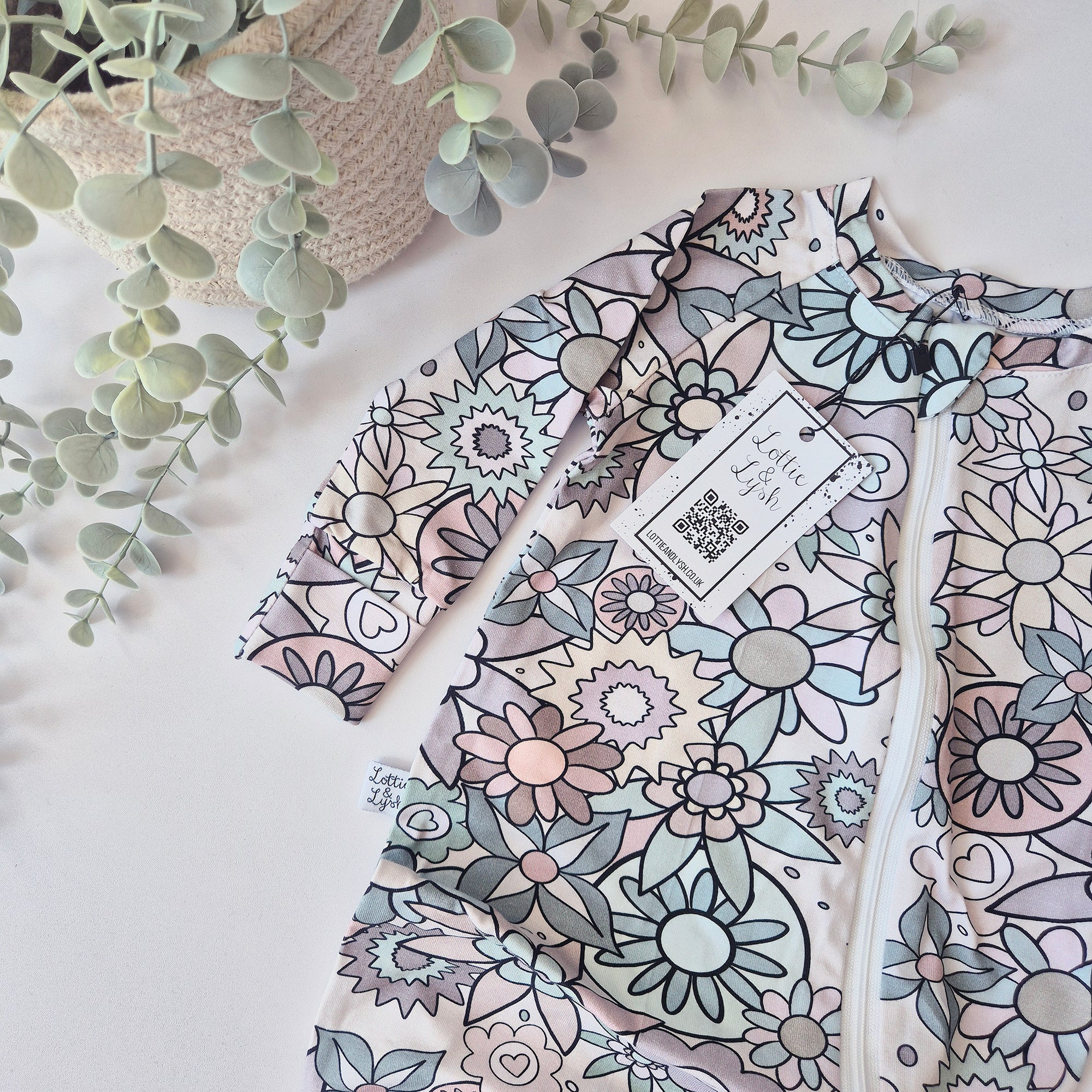 2-way zipped babygrow for girls. Handmade in the UK by Lottie & Lysh