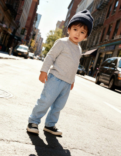 Denim Look Baggy Trousers | Soft Skate Style for Kids 0–10