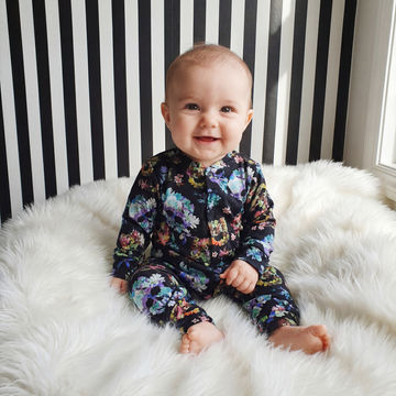 alternative baby clothes floral skull print baby grow