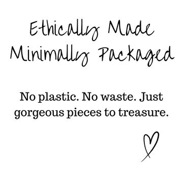 Text on a white background about ethical and minimal packaging.