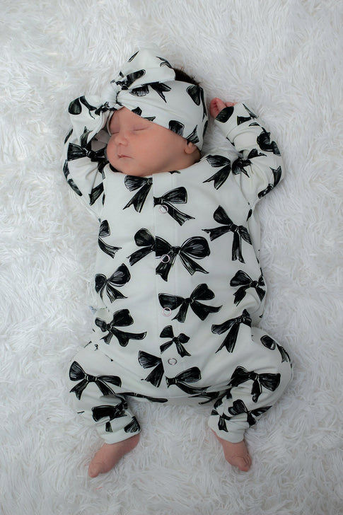 Bow Print Baby Romper Unique Baby Girl Outfit - Main Image