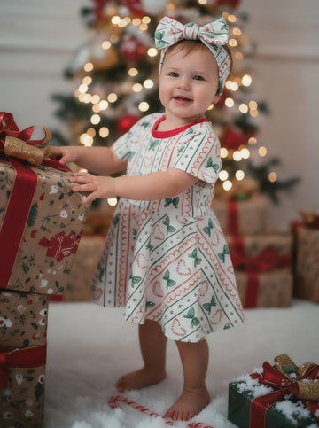 Toddler girl christmas dress with matching headband 