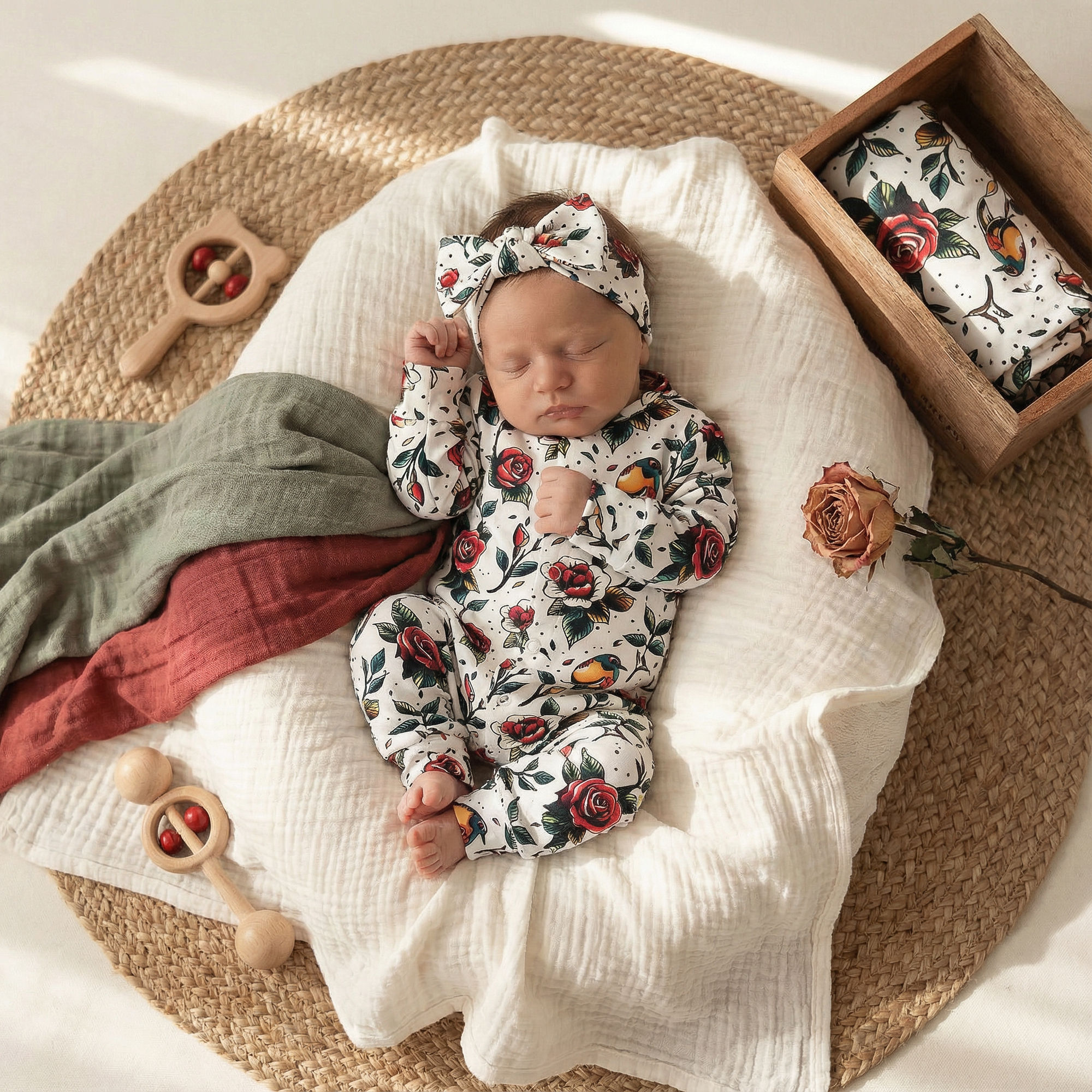 Alternative Babygrow | Tattoo Rose Design for Rad Babies
