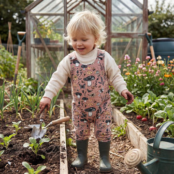 Foragers mushroom print dungarees
